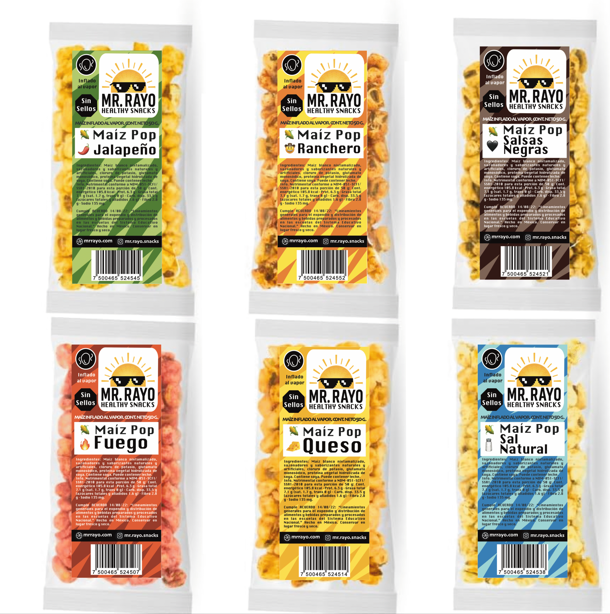 🌽 100 bolsas de 50g de Maíz Pop Mr. Rayo, sabores surtidos